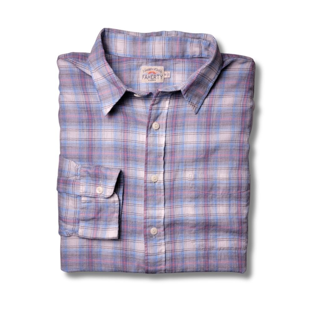 Faherty Pastel Plaid Soft Flannel Button Down Shirt M